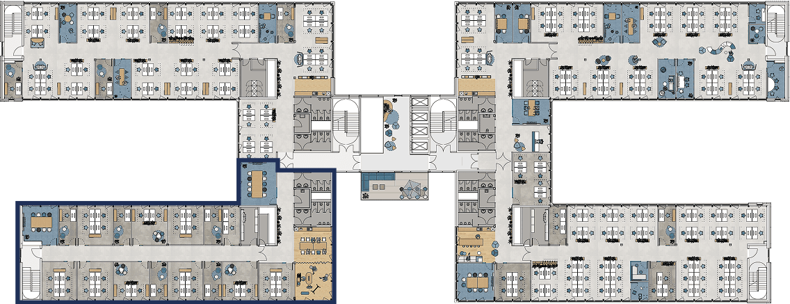 Musterplanung mit verschiedenen Optionen für den Ausbau der verfügbaren Mieterflächen der BÖ69
